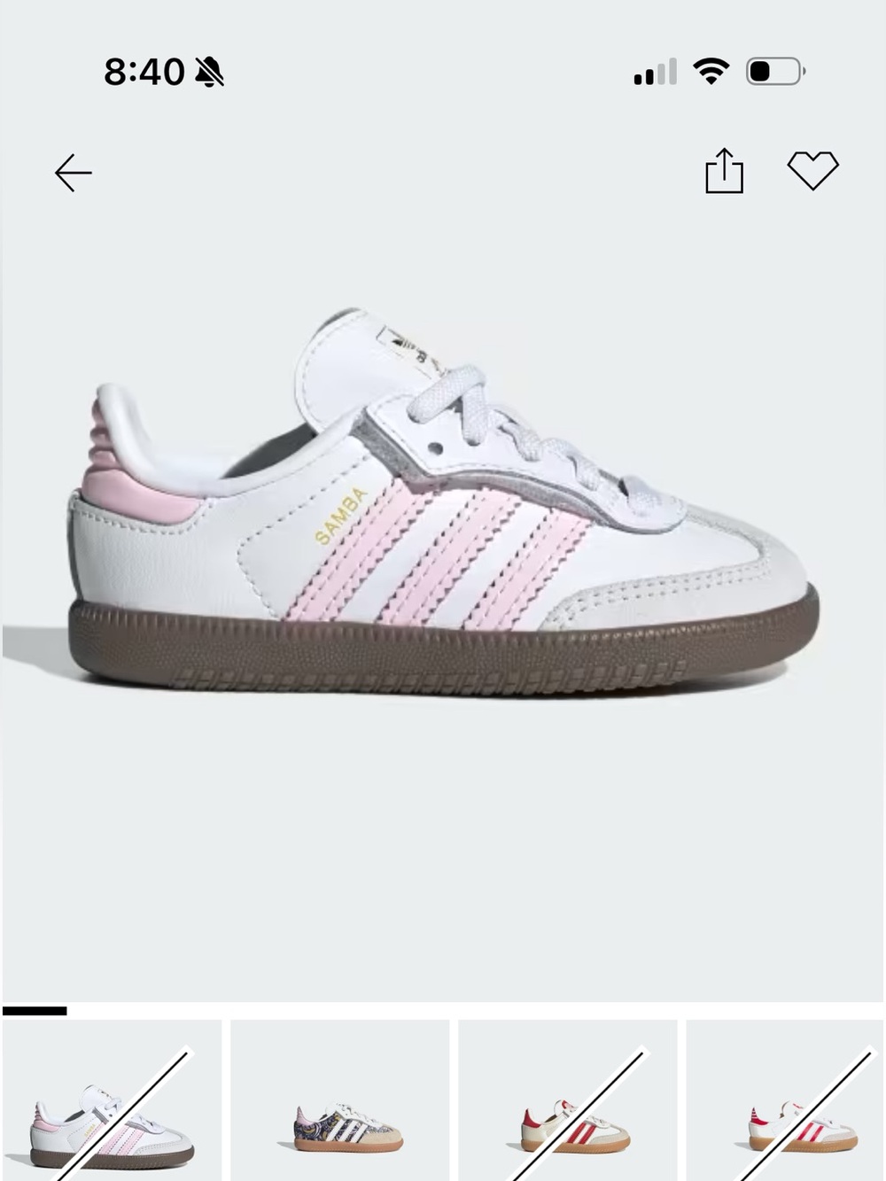 Adidas SAMBA OG COMFORT CLOSURE ELASTIC LACE SHOES KIDS 7k